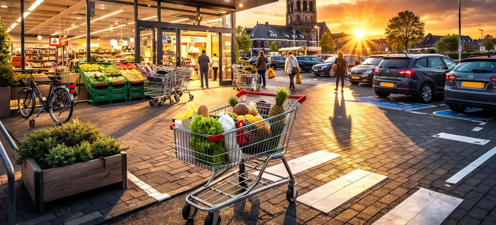 Drukke supermarkt met klanten en winkelwagens in Tiel
