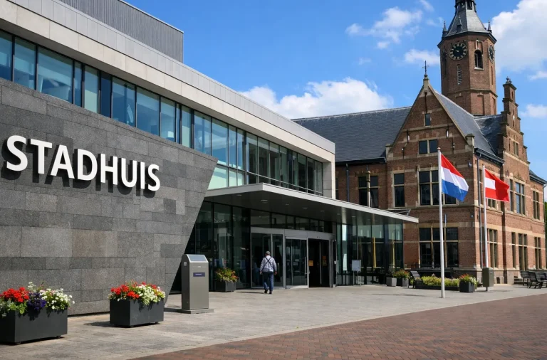 Moderne ingang van het stadhuis in Tiel