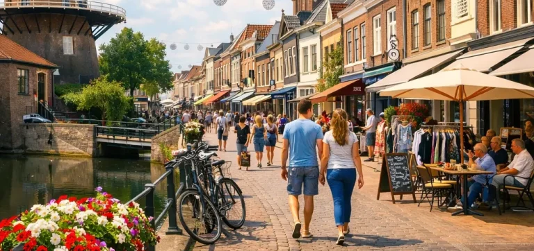 Rustige winkelstraat in Tiel op zondag